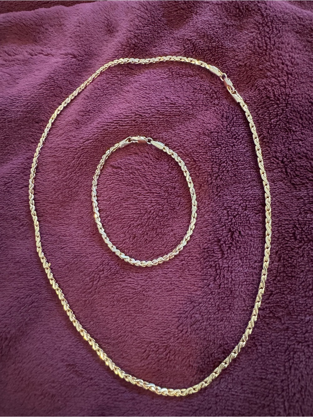 Gold-Plated Rope Chain Necklace and Bracelet Set - Women Jewelry
